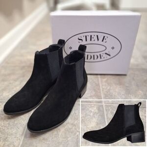 Steve Madden Dover Chelsea Suede Ankle Boots Black Size 7.5  Brand New